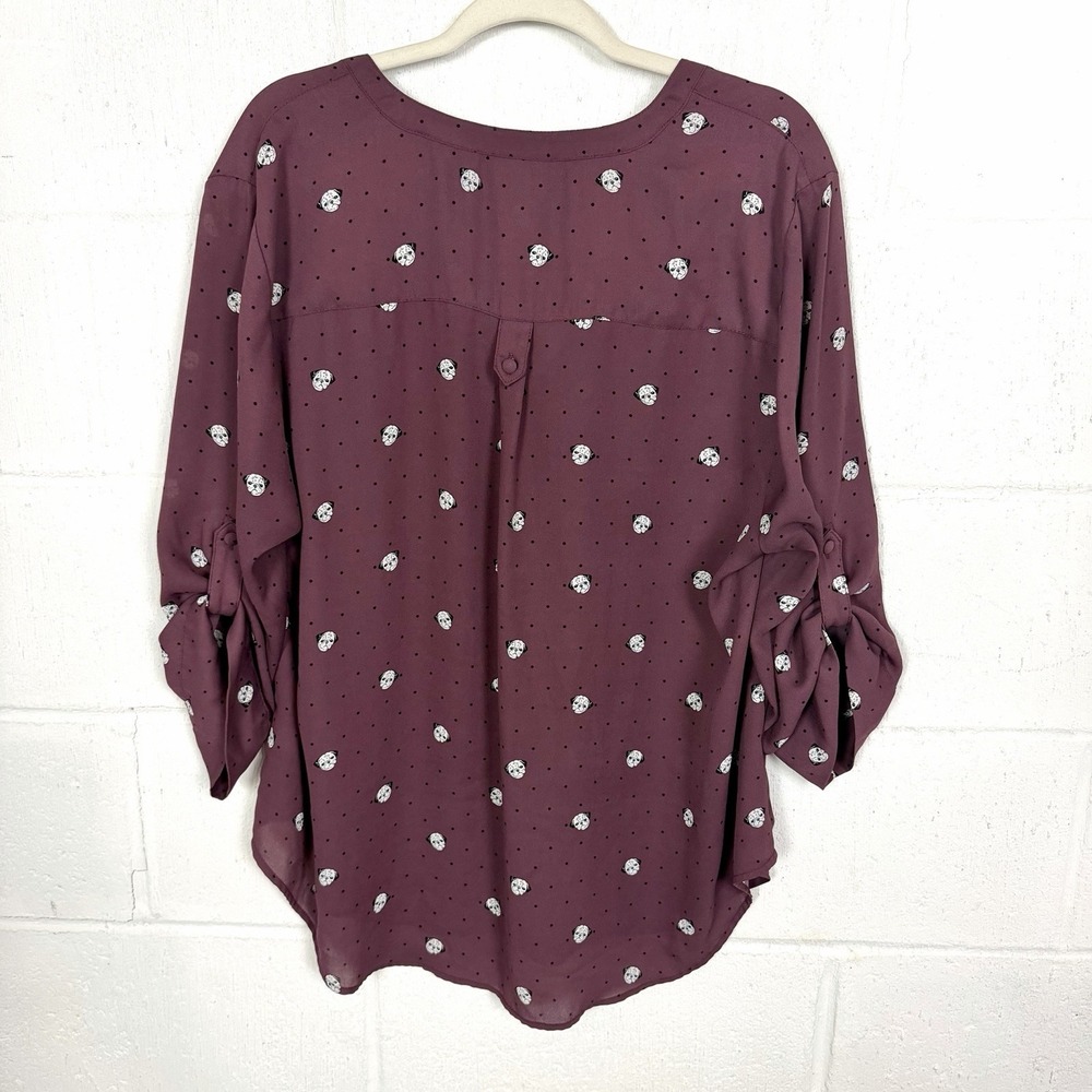 Torrid Harper Georgette Top Plus Size 2X Roll Tab Sleeves Bulldog Print Whimsy - Picture 9 of 15
